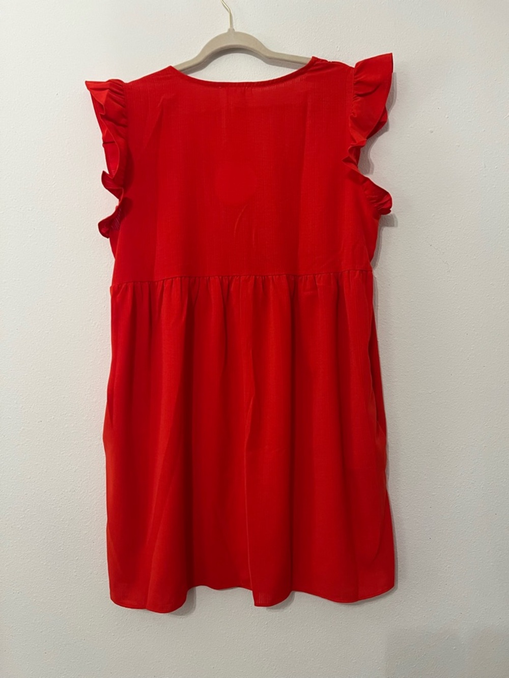 Umgee Women’s Red Ruffle Sleeve V-Neck Mini Dress Size Large - Picture 3 of 5
